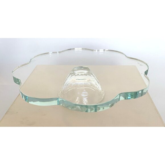 Oleg Cassini Crystal Cake Plate Footed Stand 8.5 Inch Diamond Flower Signed - Picture 2 of 9